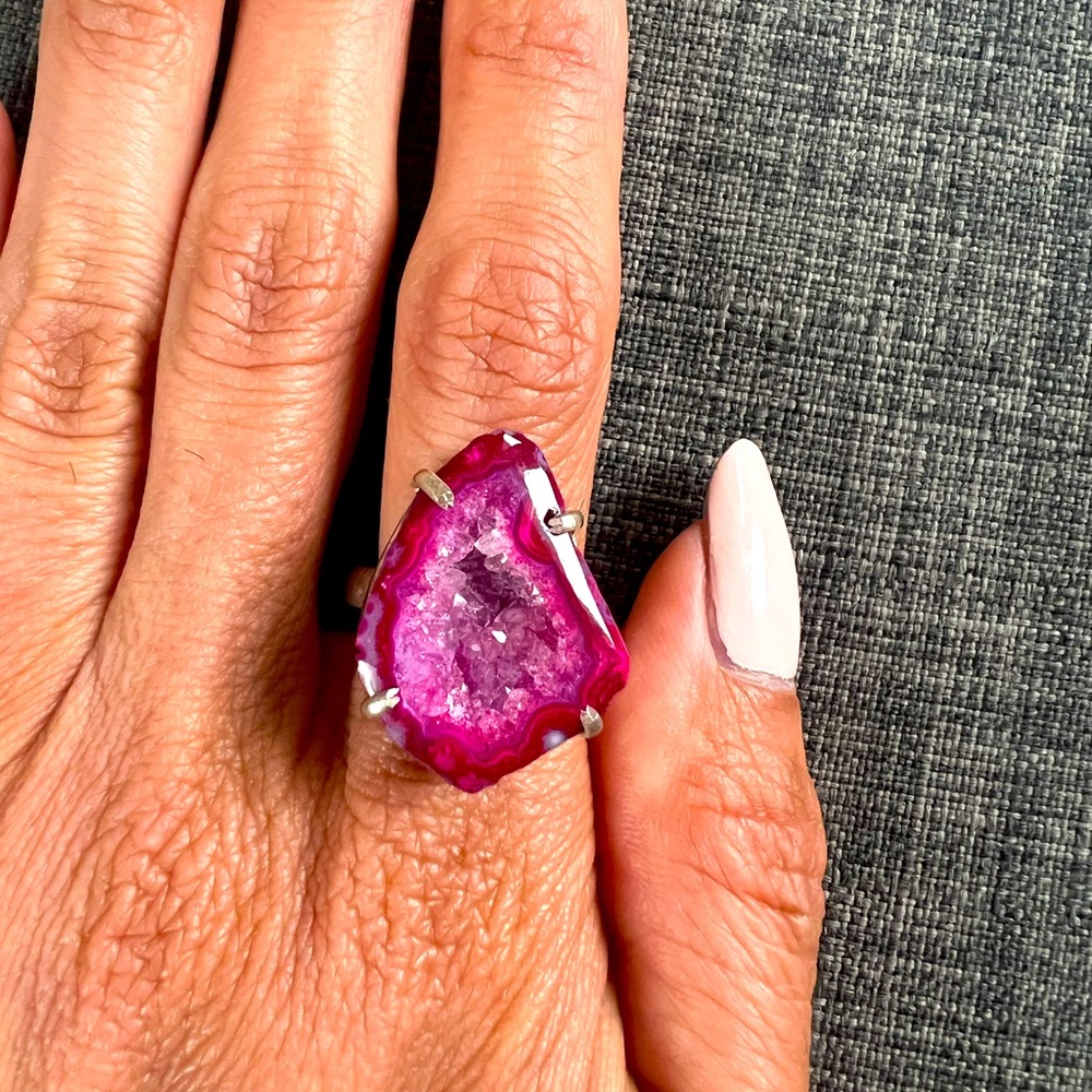Sterling silver agate ring- size 8 - Picture 1 of 4